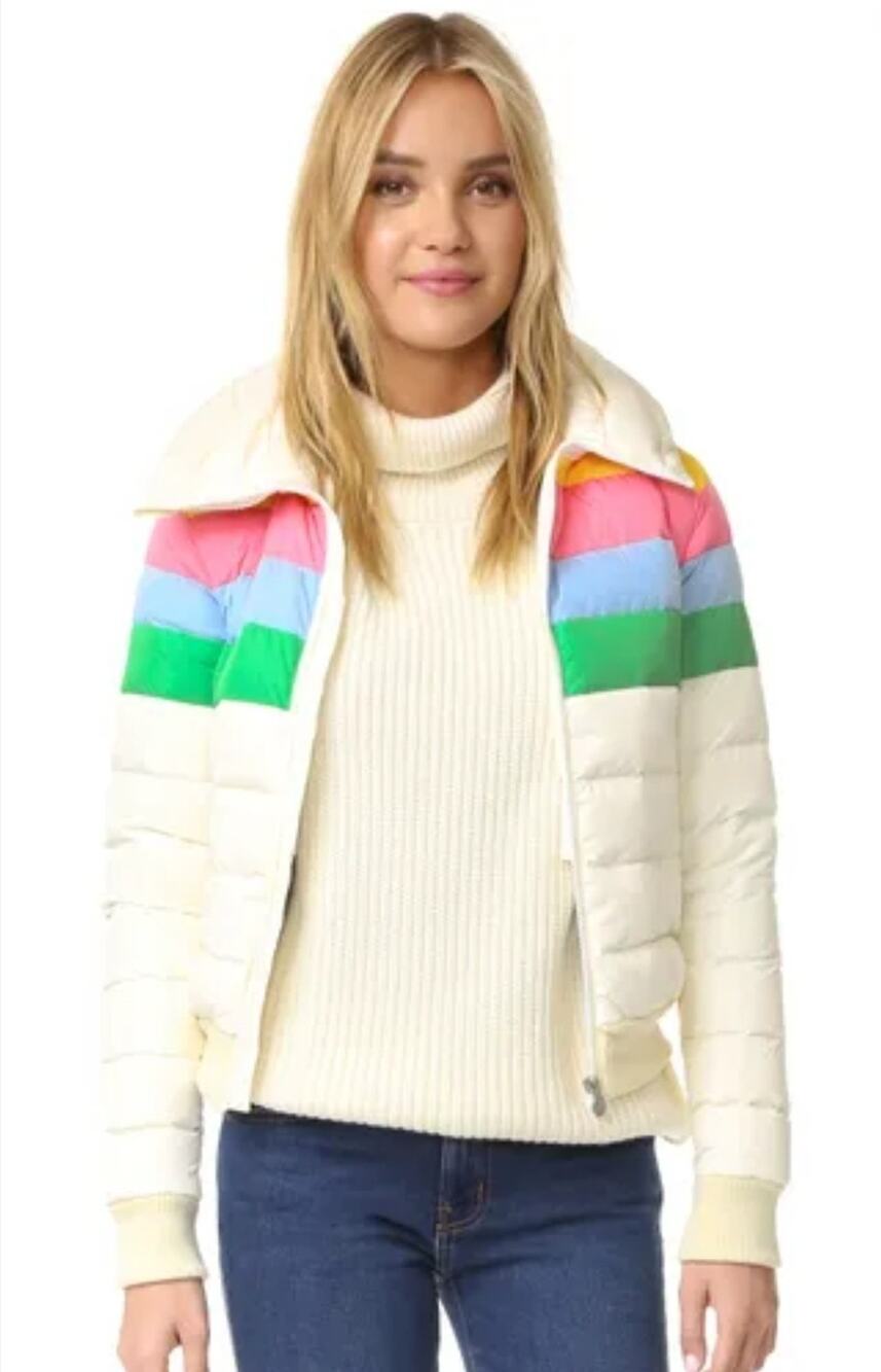 NWT Perfect Moment Womens Snow White Rainbow Queenie Goose Down Jacket Size L